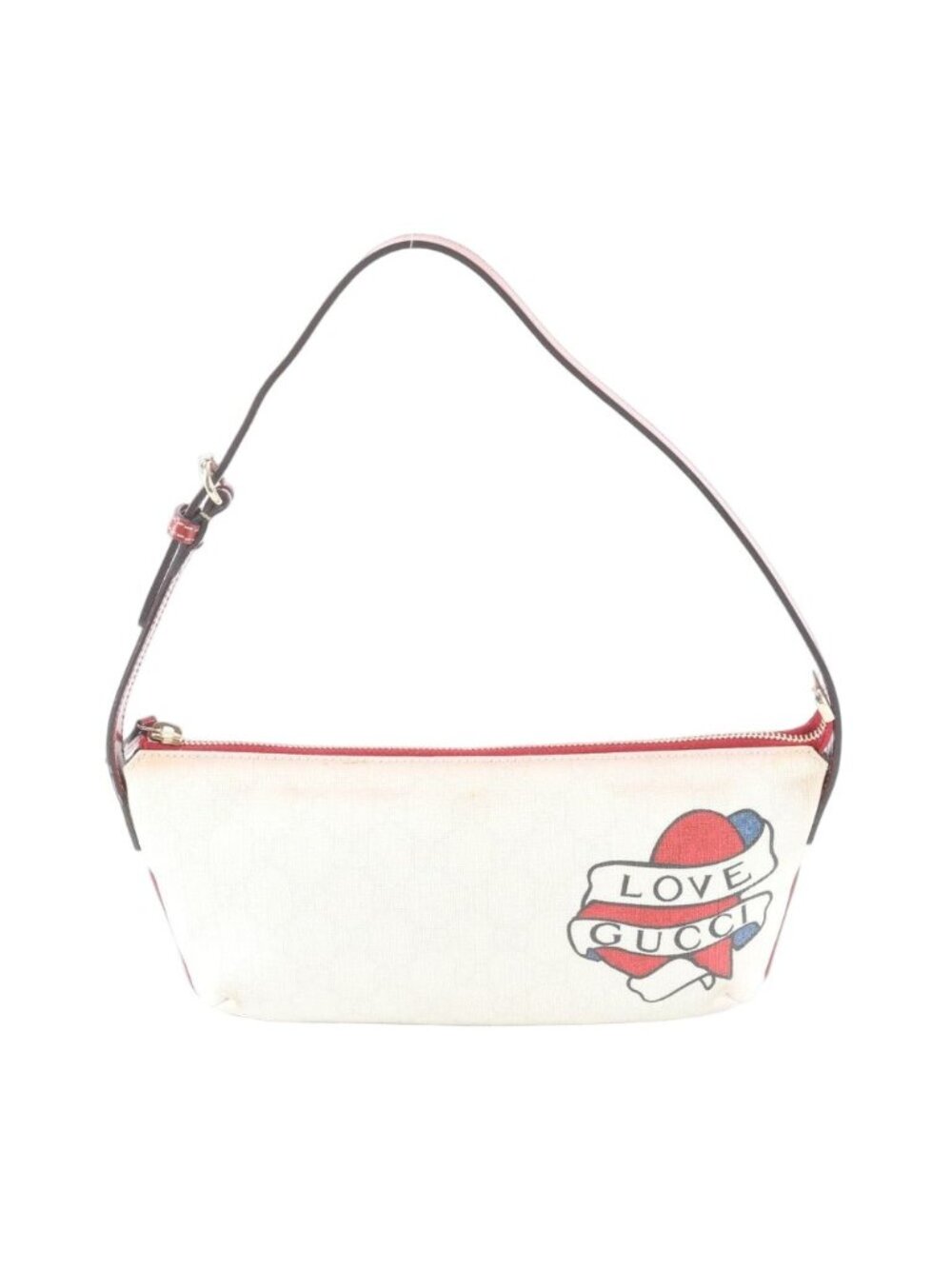 Gucci GG Supreme Tattoo Heart Leather Shoulder Bag Tote Hand